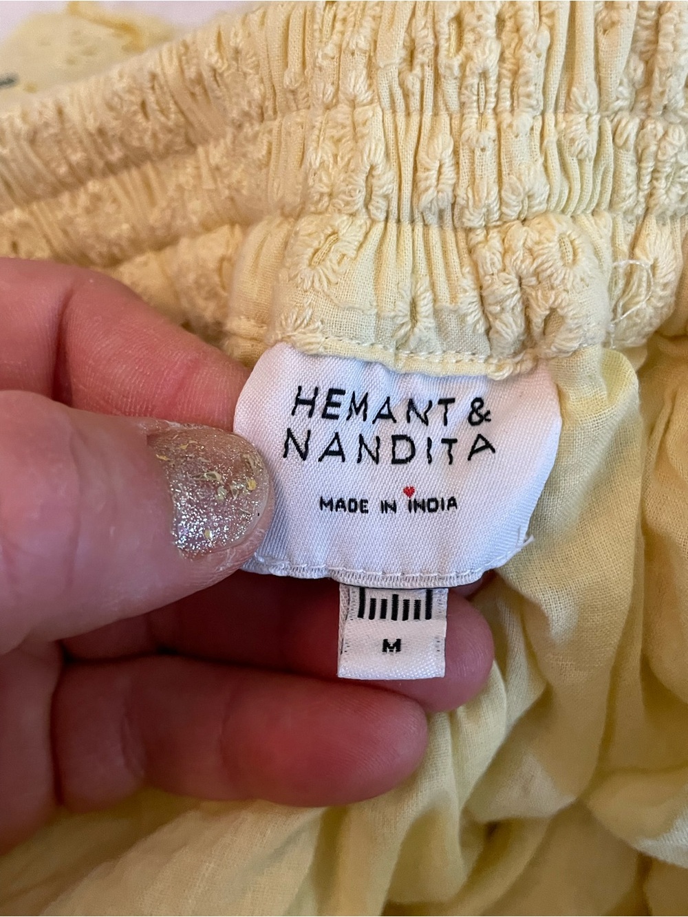 HEMANT & NANDITA Yellow Eyelet Floral Two-Piece Dress Set — NWT - Picture 3 of 5